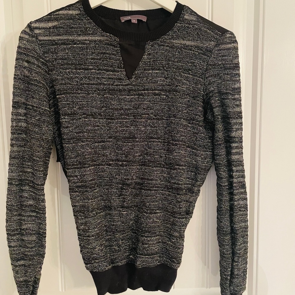VINCE top black metallic with sheer back